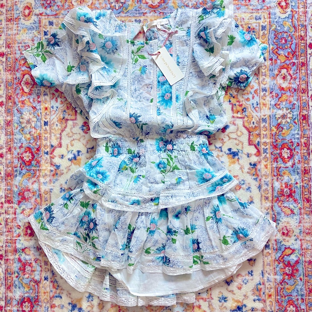 LOVESHACKFANCY Natasha Dress - Blueberry Clouds XS NWT